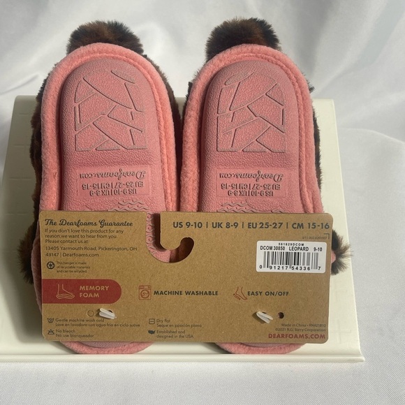 Dearfoam Peyton Leopard Print Fuzzy Clog Slippers Kids Size 9/10 Easy On/Off NWT - Picture 5 of 11